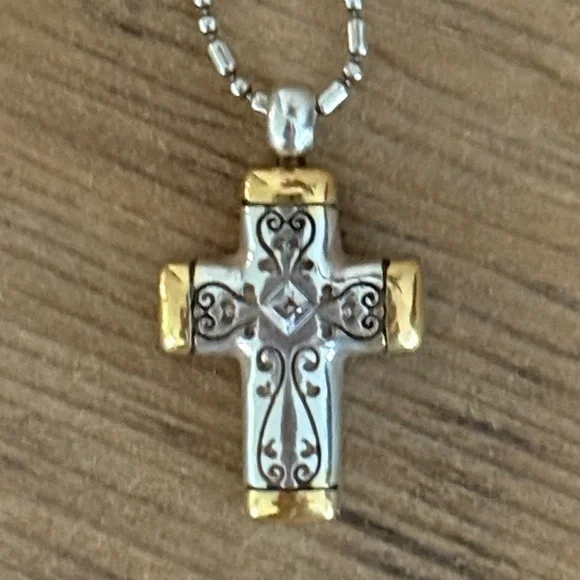 NWT Brighton Venezia Cross Reverible Necklace Silver & Gold - Picture 1 of 6